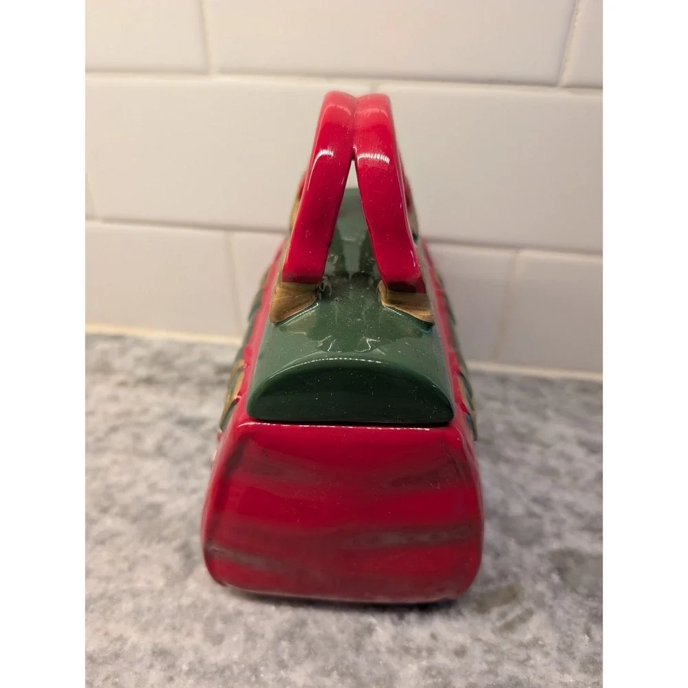 VTG Christmas/Holiday Purse Cookie Jar by David's Cookies Red Green &‎ Gold